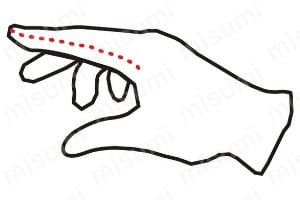 マチ無手袋は、単純に手の形の2枚の生地を縫製したもの。