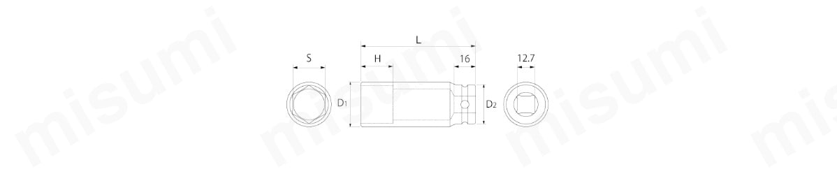 超ロングインパクトソケット 薄肉タイプ（差込角12.7mm）:関連画像