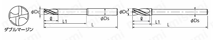 アクアドリルEX フラットロングシャンク AQDEXZLS 外形図