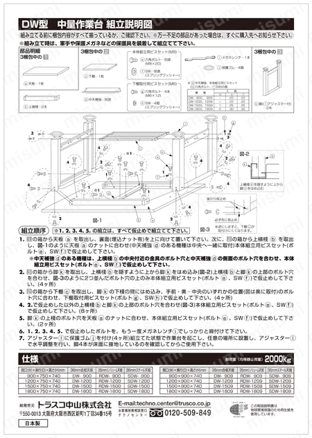 中量作業台（2列引出し付） 取扱説明書-2