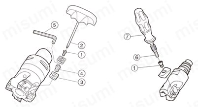 コロミル 490 肩削り正面フライス加工 HSK 490-HA CoroMillR 490-08, -14切れ刃用部品図