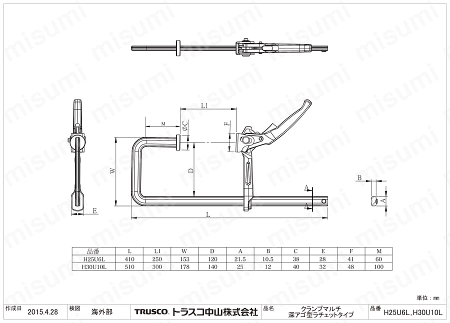 クランプマルチ深アゴ型 ラチェット構造のワンタッチレバー | トラスコ 