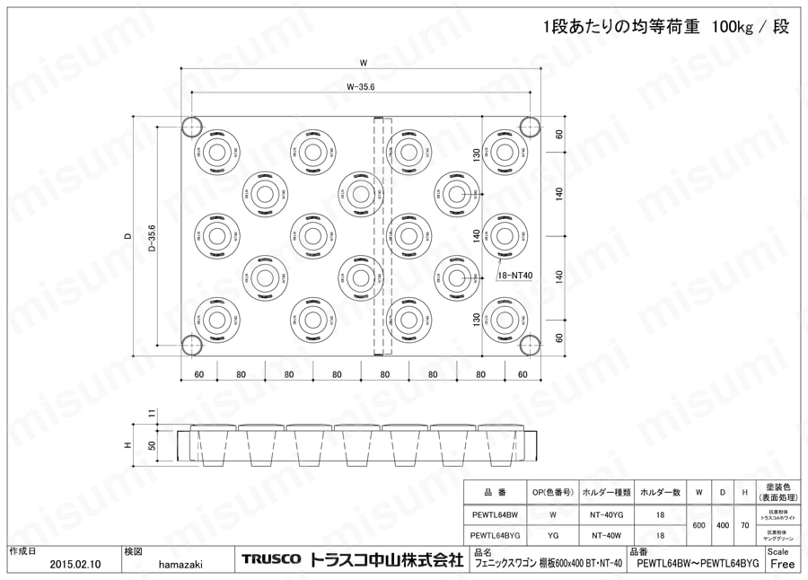 フェニックスワゴン用追加ツーリング棚板 PEW-TL64B-W/PEW-TL64B-YG図面