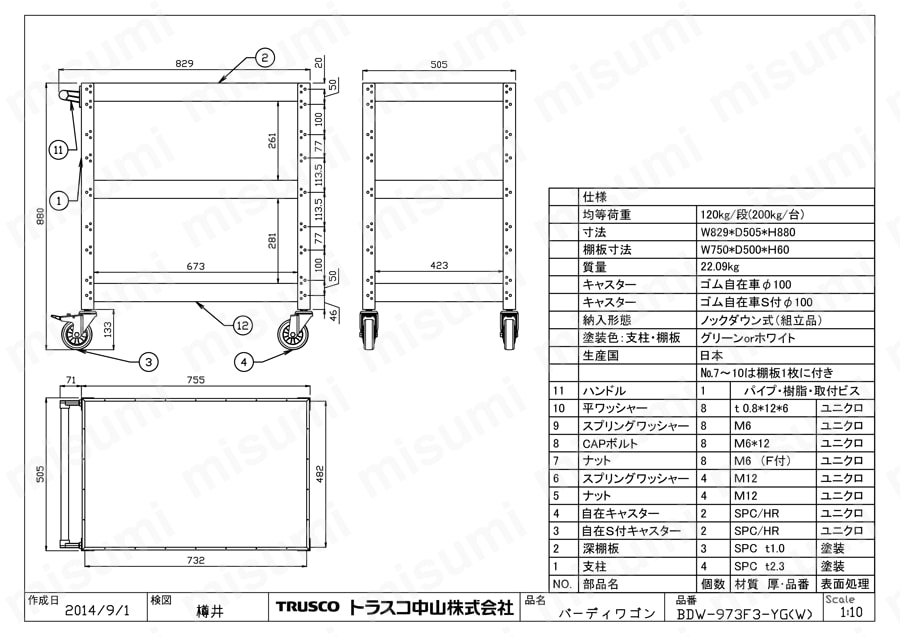 バーディワゴン（深型3段） 図面