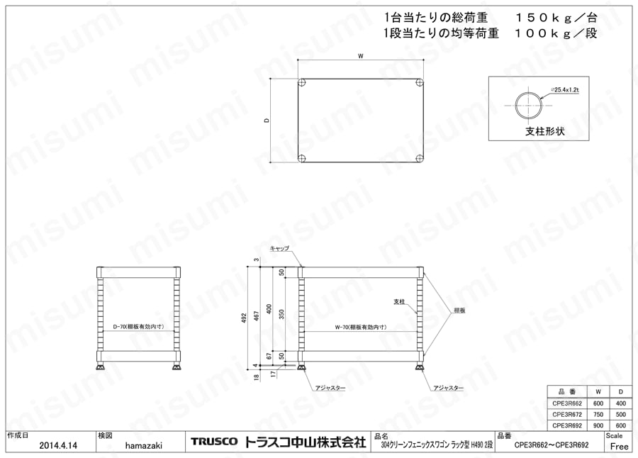 クリーンフェニックスラック （SUS3044・ラックタイプ） CPE3-R662図面