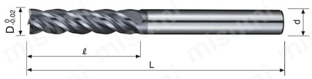 超硬4枚刃不等分割不等リードエンドミル 38°／41° E141-4.0HX 外形図