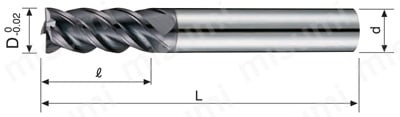 超硬4枚刃不等分割不等リードエンドミル 43°／48° E144X 外形図