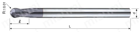 超硬2枚刃ロングボールエンドミル 30° B242X 外形図