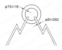 U字溝吊クランプオート内張型（パッド式）（ワイヤーロープ・リング付） マスターリング・ワイヤ図