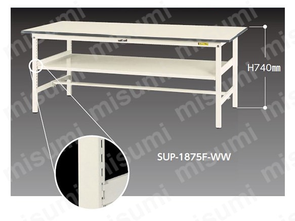 ワークテーブル150シリーズ 固定式（H740mm 中間棚板付き）脚部材質