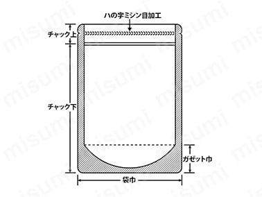 ラミジップ スタンドパック 易カット・NYタイプ（MY）（NY/PE 易カットミシン目加工 スタンドタイプ ）寸法図。