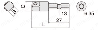電動ドリル用ソケットアダプター 2BAシリーズ 外形図
