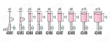 軸付砥石（シャンク軸径3mm・6mm） 軸径:φ3.0/424タイプ外形図