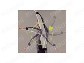 袖部：新立体裁断構造（360度回転仕様）／「意匠第1429862号」「意匠第1427731号」／独自の裁断構造を採用したことで、上拳運動、内旋運動に加えて、腕の旋回運動をもサポートし、360度すべてにおいてストレスのない動きを実現。