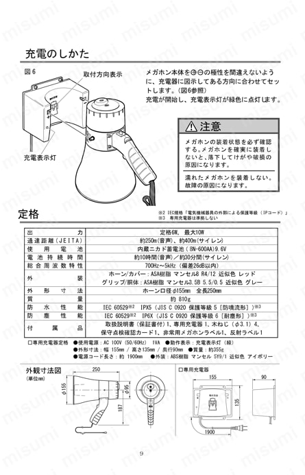 10W メガホン(防水型/充電式) エスコ MISUMI(ミスミ)