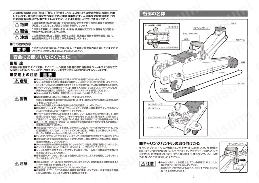 2.0ton/85-370mm 低床トロリージャッキ エスコ MISUMI(ミスミ)
