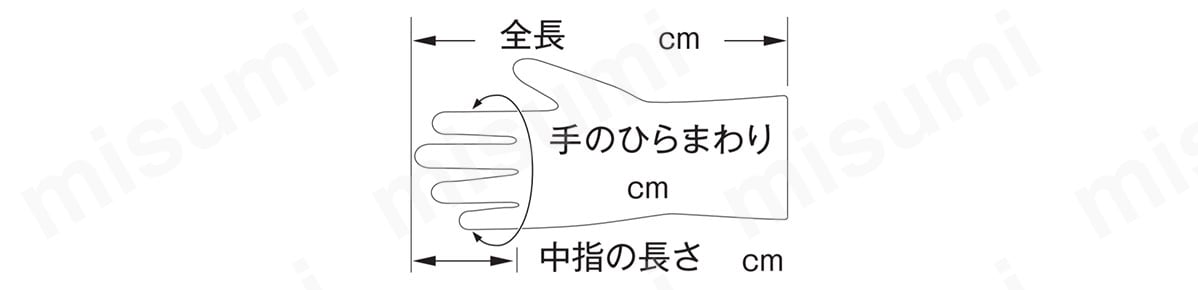 ニトリル製使い捨て極薄手袋 粉無し M バイオレット（200枚入） 寸法図