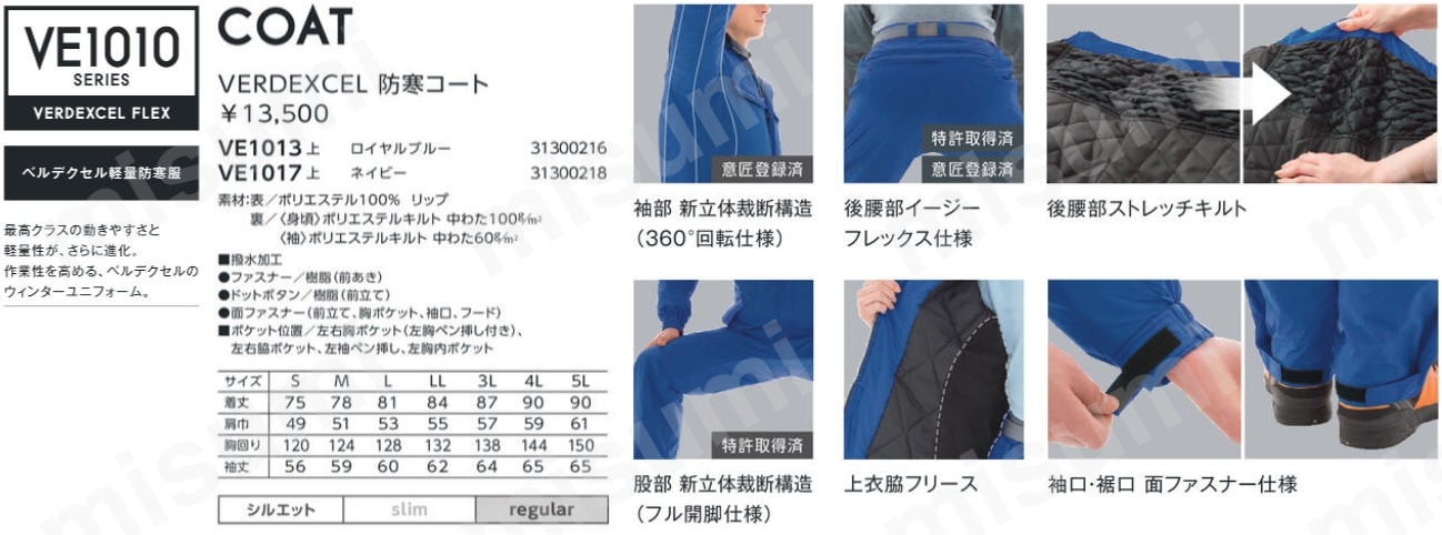 防寒服 コート 軽量 VE1013 上 | ミドリ安全 | MISUMI(ミスミ)
