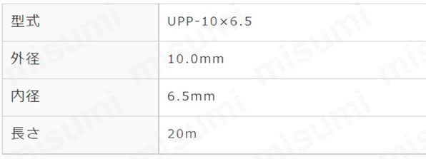 UPチューブ UPP-10 φ10×φ6.5 20m | 東京硝子器械 | MISUMI(ミスミ)