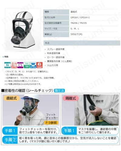 防毒マスク GM164 M | 東京硝子器械 | MISUMI(ミスミ)