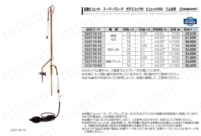 022130-25 SIBATA 自動ビュレット ゴム栓用茶 25ml 柴田科学 MISUMI(ミスミ)