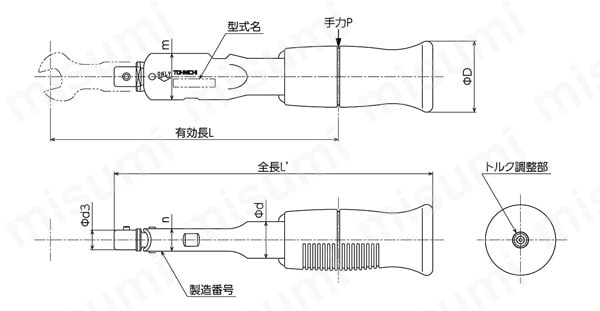 トーニチ ヘッド交換式単能形トルクレンチ CSP6N4X8D | 東日製作所