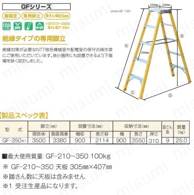 ナカオ グラスファイバー専用脚立 3.5M | ナカオ | MISUMI(ミスミ)