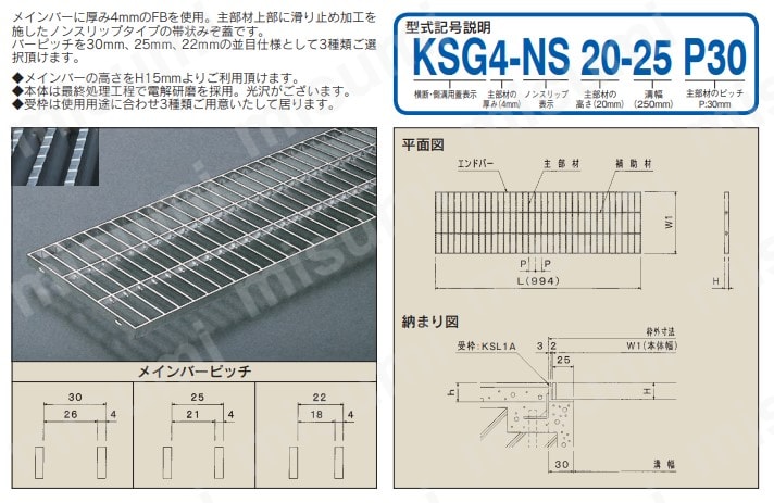 ステンレスグレーチング KSG4-NS | 片岡産業 | MISUMI(ミスミ)