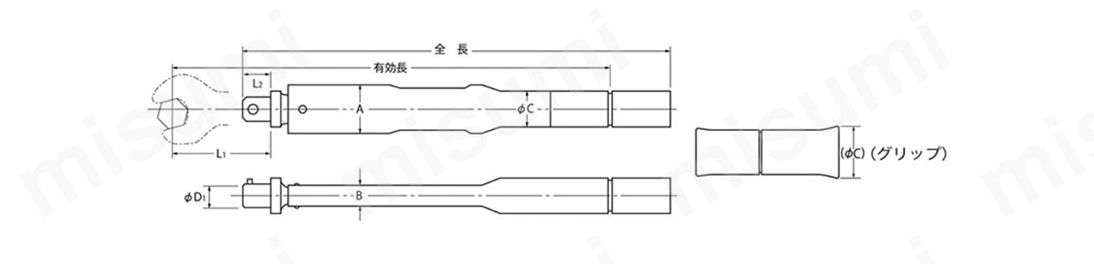カノン TCSK99MA用トルクレンチ N200SPCK-SWPの寸法図