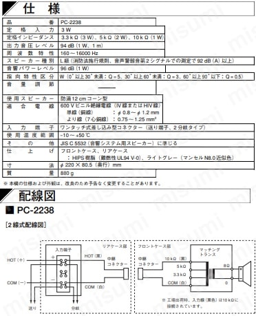 PC-2238 | TOA 露出型スピーカ露出 | ＴＯＡ | ミスミ | 817-2850