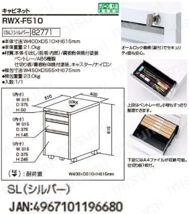 キャビネット RWX-F510SL（ロアス） | ナカバヤシ | MISUMI(ミスミ)