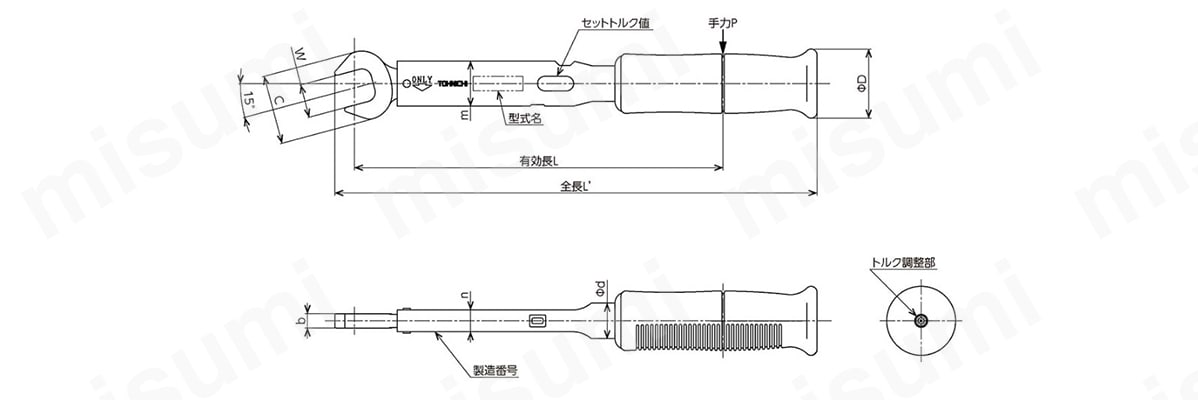 スパナヘッド付単能型トルクレンチ SP19N2X14 | 東日製作所 | MISUMI