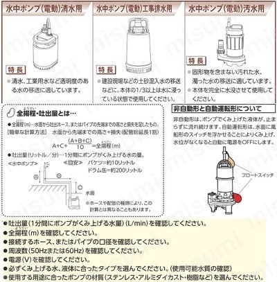 汚物用水中ポンプ （非自動） 60Hz 着脱装置なし | 寺田ポンプ製作所