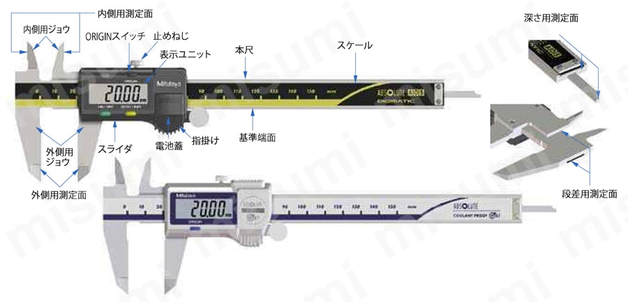 ミツトヨ ABSクーラントプルーフキャリパ(500-703-20)/CDP20S - 道具、工具
