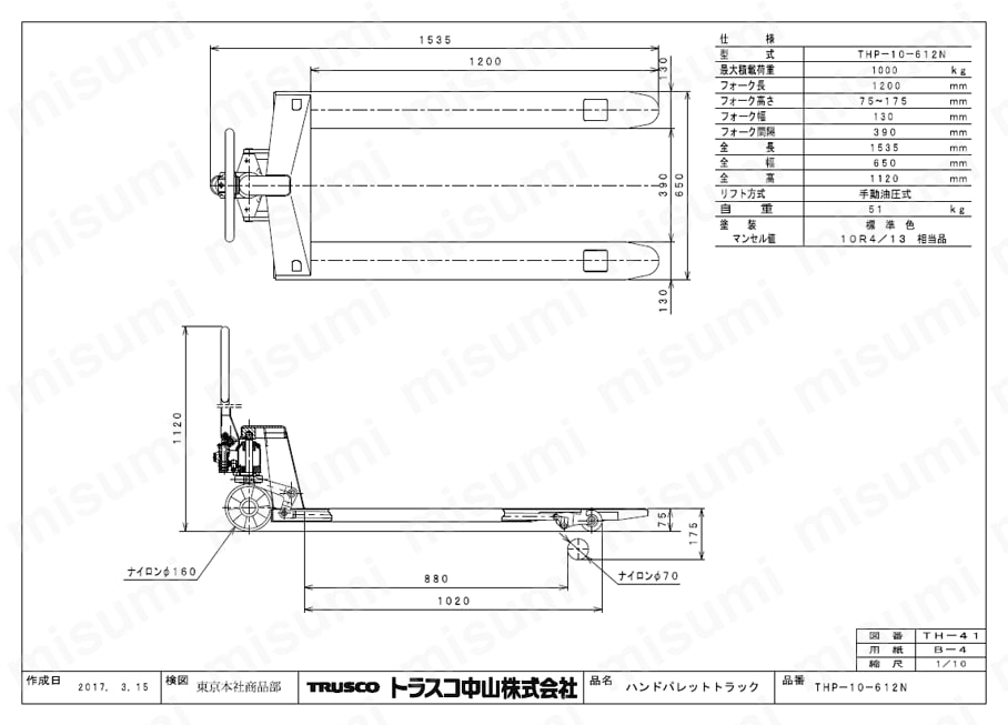 THP-10-612N | ハンドパレットトラック (エコノミータイプ THP-10-612N | ハンドパレットトラック (エコノミータイプ
