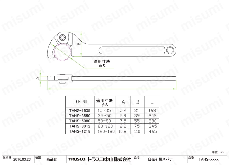 限定商品 TRUSCO 自在引掛スパナ 120～180mm TAHS-1218 - DIY・工具