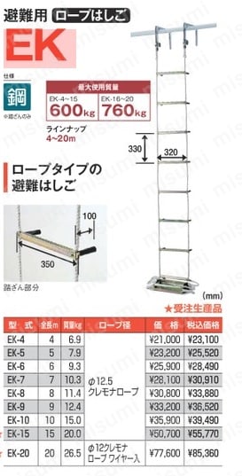 避難用ロープはしご EKシリーズ | アズワン | MISUMI(ミスミ)