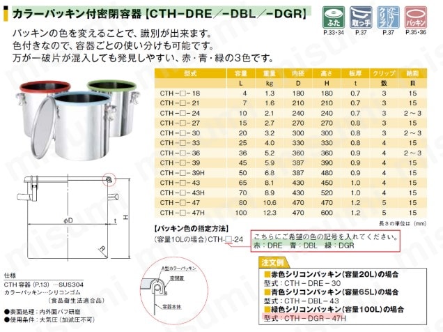 カラーパッキン付密閉容器(CTH-DGR) アズワン MISUMI(ミスミ)