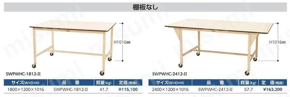 61-3763-31 ワークテーブル ワイドタイプ 移動式H1014mm SWPWHCシリーズ アズワン MISUMI(ミスミ)