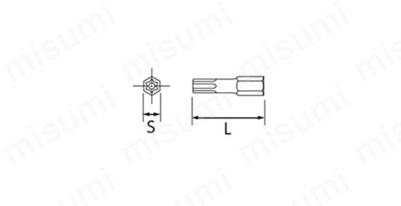 T型トルクスビット（ショート）の寸法図