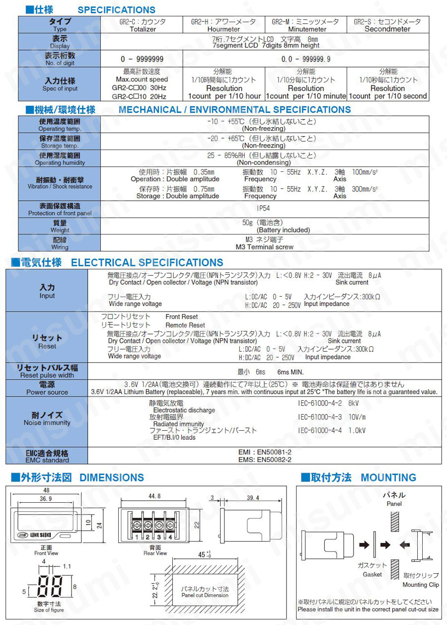 電子カウンタ GR2シリーズ（セルフ電源トータルカウンタ）:関連画像