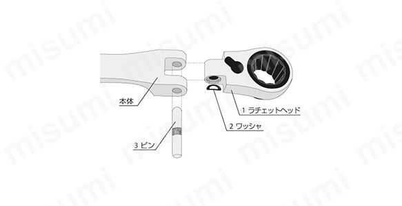 超ロング首振ラチェットめがねレンチ用リペアキットの部品図