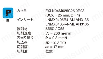 LNMX0506R5-MJ-AH3225 | EXLN/HXLN/TXLN形用インサート LNMX形 LNMX0506R5-MJ-AH3225 | EXLN/HXLN/TXLN形用インサート LNMX形