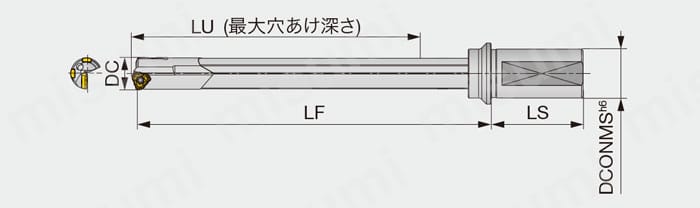 深穴加工用刃先交換式ガンドリル DeepTri-Drillシリーズ MCTR形 L/D=10 外形図
