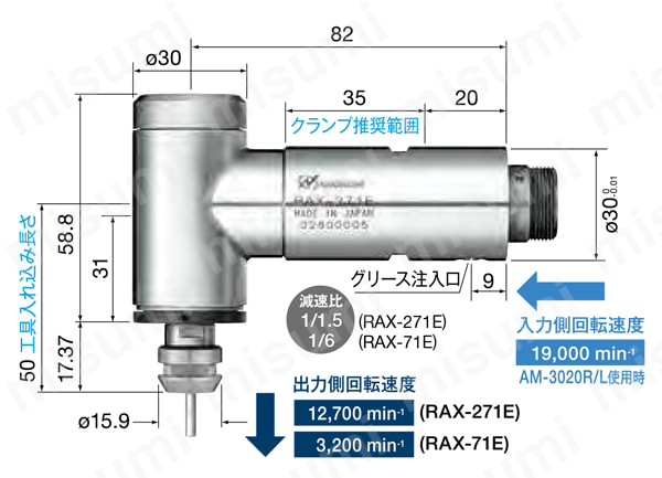 90°アングルスピンドル RAX-271E・RAX-71E 外形図01