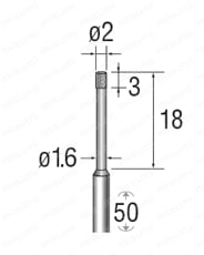 深穴用電着ダイヤモンドバー ショートトップタイプ 軸径φ3.0 外形図2