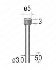 深穴用電着ダイヤモンドバー ショートトップタイプ 軸径φ3.0 外形図5