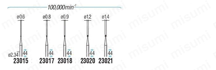 超硬カッター 精密彫刻用 軸径φ2.34 規格表01