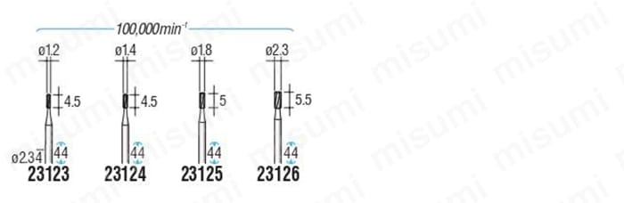 超硬カッター 精密彫刻用 軸径φ2.34 規格表04