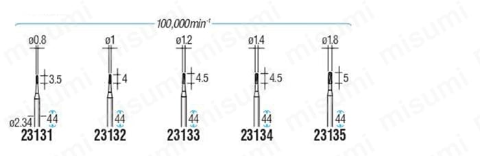 超硬カッター 精密彫刻用 軸径φ2.34 規格表05